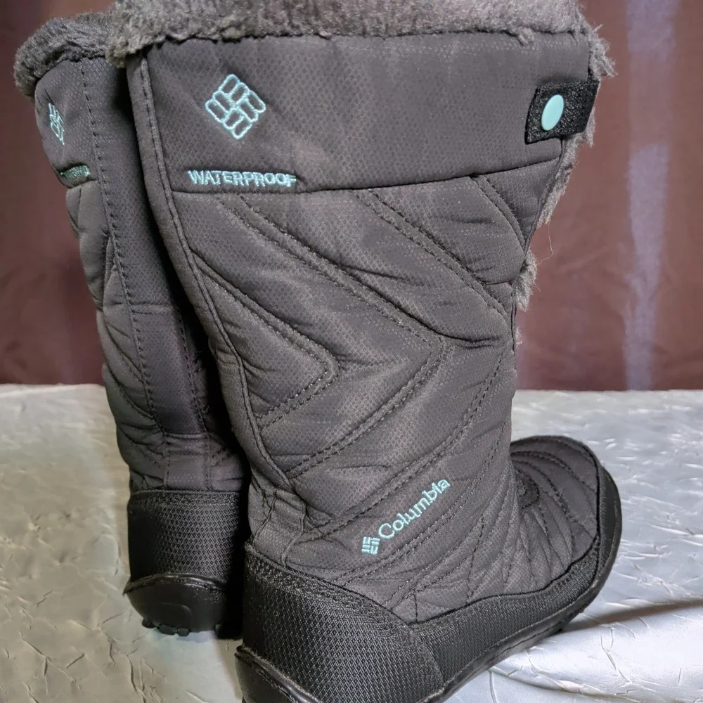 Columbia Minx Mid II Boots Kids Size 3 EU 34 Omni-Heat Snow Winter Black Quilted